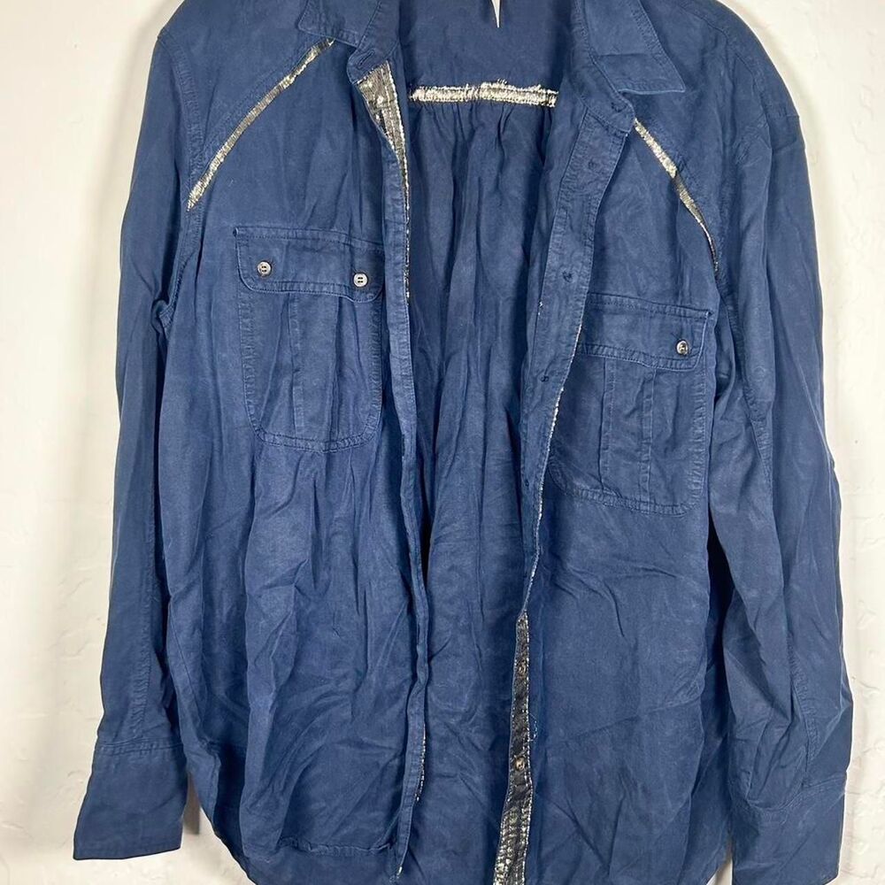 Free-people Women's Blue sparkle button up Blouse